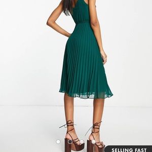 ASOS green spaghetti strap dress with pleats. Size 4.